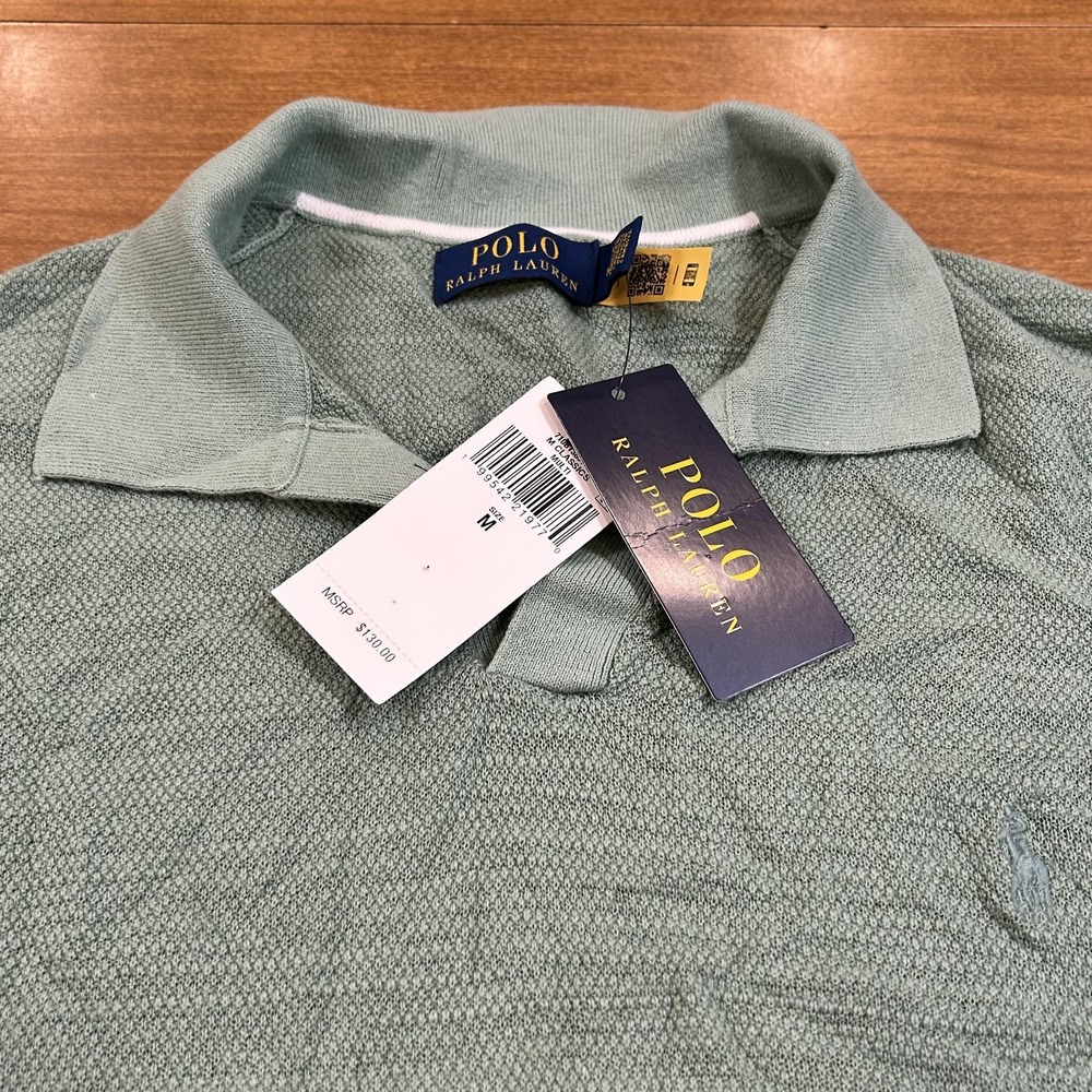 Polo Ralph Lauren Polo Shirt Mens M Green Cotton Linen Knit Blaire Pony NWT